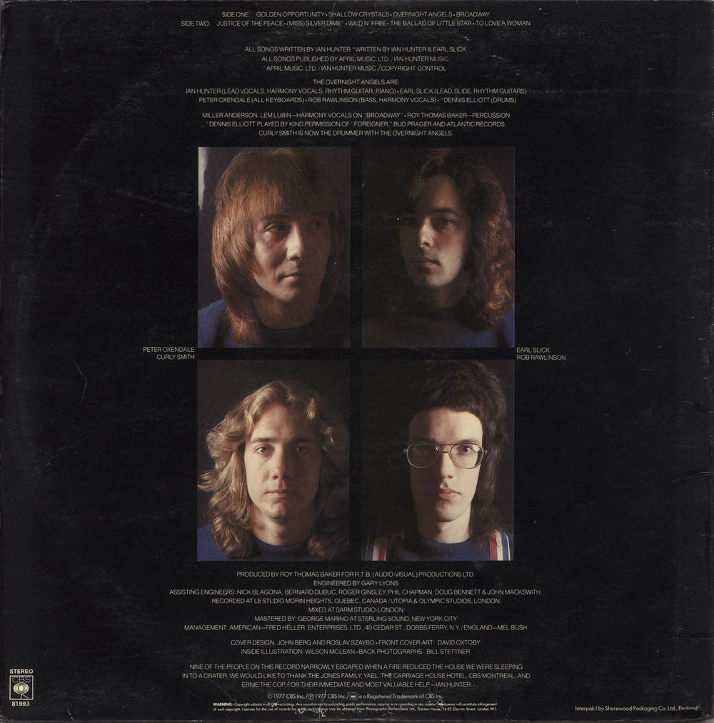 Ian Hunter Overnight Angels UK vinyl LP album (LP record)