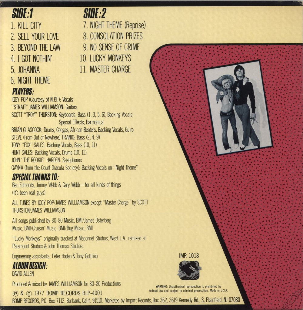 Iggy Pop Kill City US vinyl LP album (LP record)