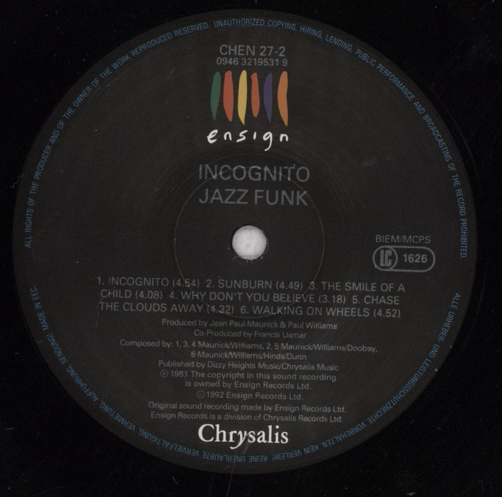 Incognito Jazz Funk UK vinyl LP album (LP record) ICGLPJA845617