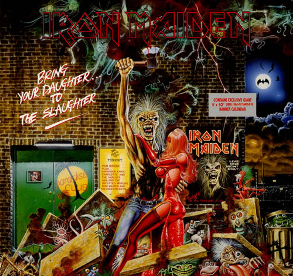 Iron Maiden Bring Your Daughter To The Slaughter + Calendar - EX UK 12" vinyl single (12 inch record / Maxi-single) 12EMP171