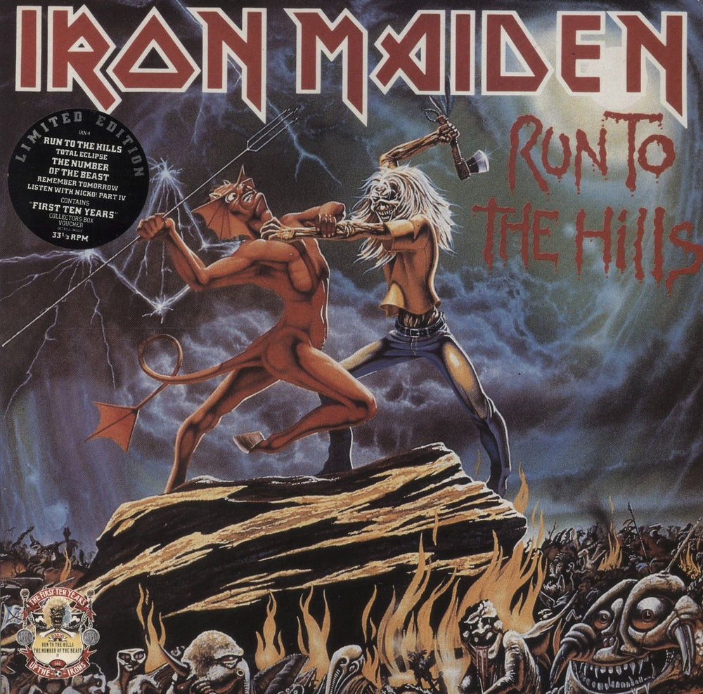 Iron Maiden Run To The Hills / The Number Of The Beast + Voucher UK 12" vinyl single (12 inch record / Maxi-single) IRN4