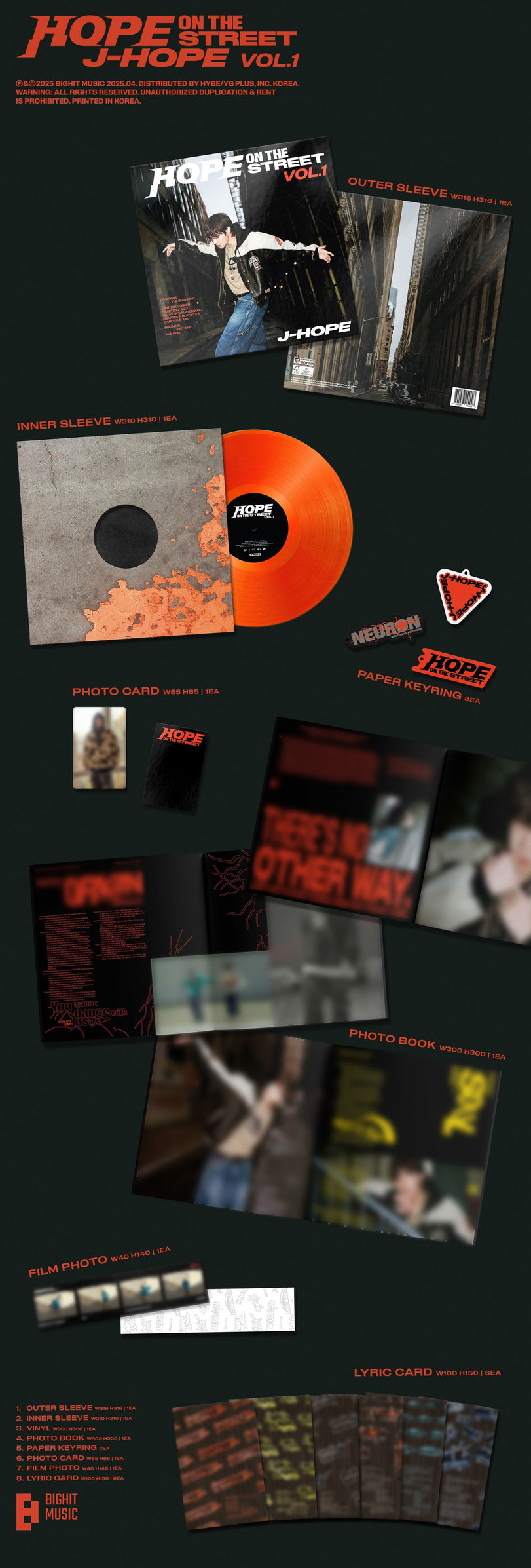 J-Hope Hope On The Street Vol.1 - Translucent Orange Vinyl + Bonus Memorabilia Items Korean vinyl LP album (LP record) 8-BLPHO864326