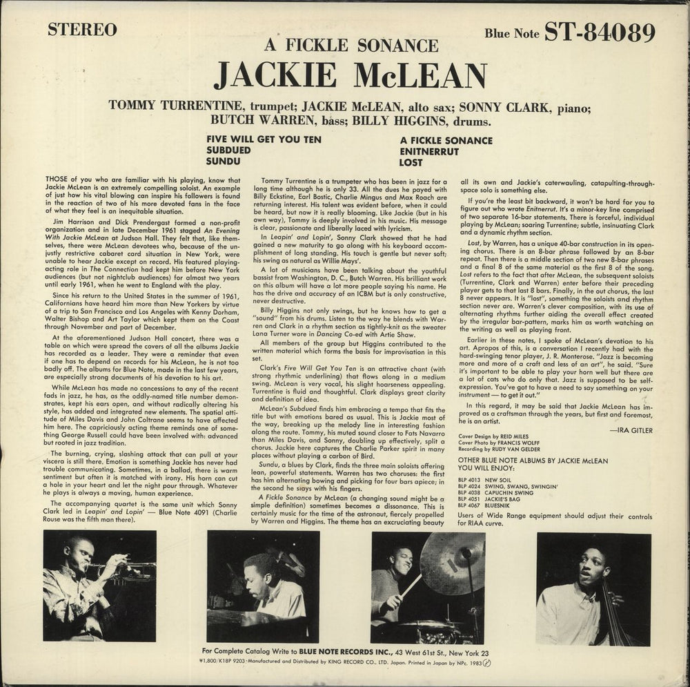 Jackie McLean A Fickle Sonance Japanese vinyl LP album (LP record)