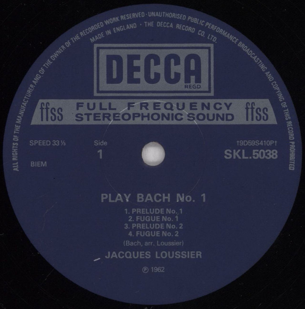 Jacques Loussier Play Bach No. 1 UK vinyl LP album (LP record) JCQLPPL833544