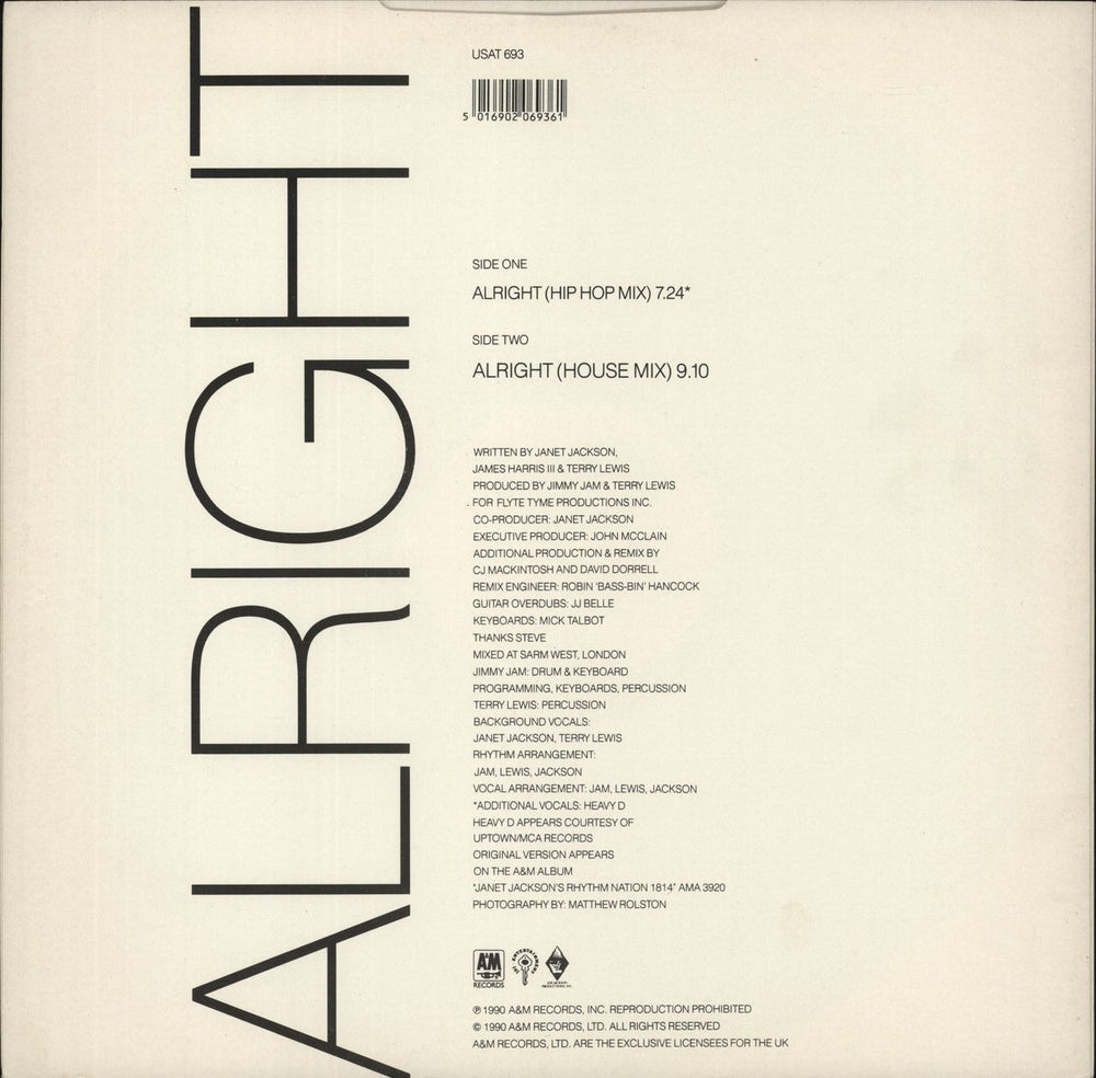 Janet Jackson Alright UK 12" vinyl single (12 inch record / Maxi-single) 5016902069361