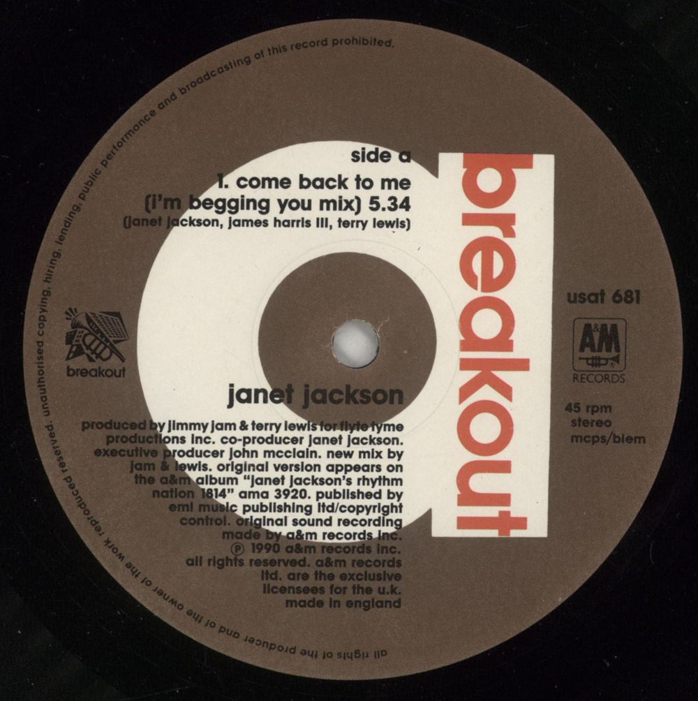 Janet Jackson Come Back To Me UK 12" vinyl single (12 inch record / Maxi-single) J-J12CO43001