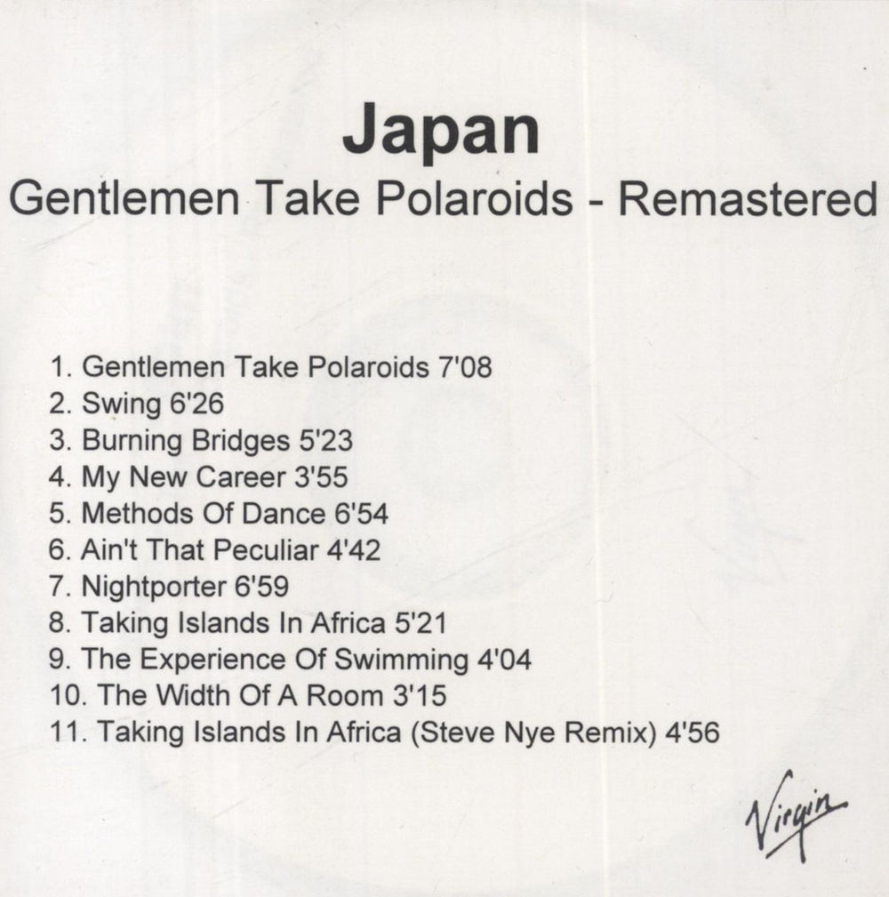 Japan Gentlemen Take Polaroids - Remastered UK Promo CD-R acetate CD-R