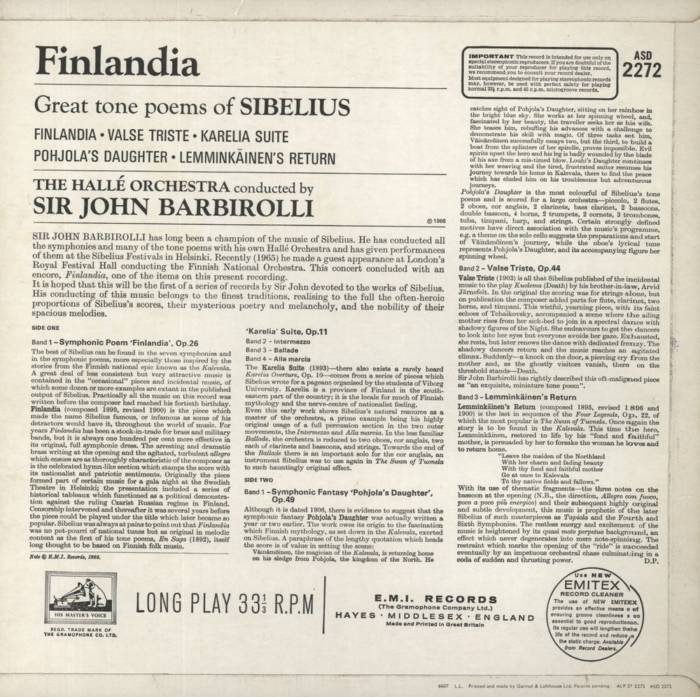 Jean Sibelius Finlandia: Great Tone Poems Of Sibelius - 1st UK vinyl LP album (LP record)