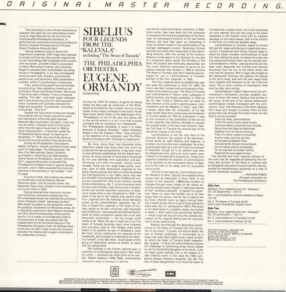 Jean Sibelius Sibelius: Four Legends From The "Kalevala", Op. 22 US vinyl LP album (LP record)