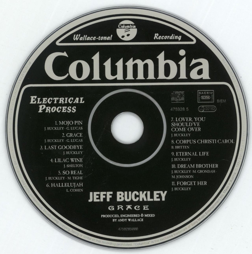 Jeff Buckley Grace UK CD album (CDLP) JFBCDGR300901