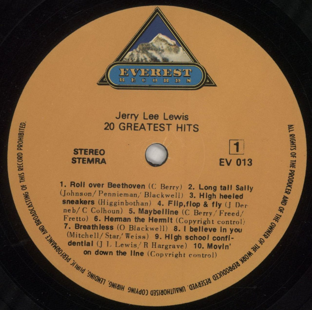 Jerry Lee Lewis 20 Greatest Hits UK vinyl LP album (LP record) JLLLPGR851815
