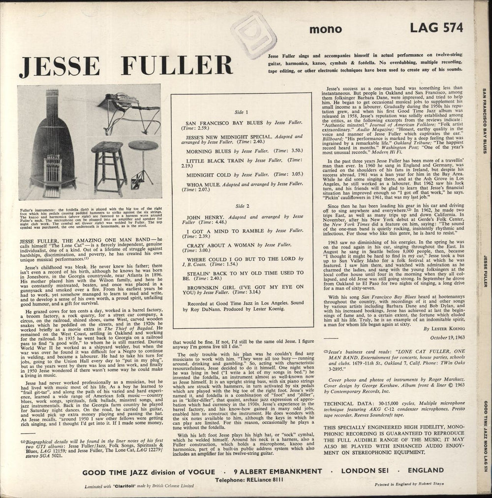 Jesse Fuller San Francisco Bay Blues UK vinyl LP album (LP record)