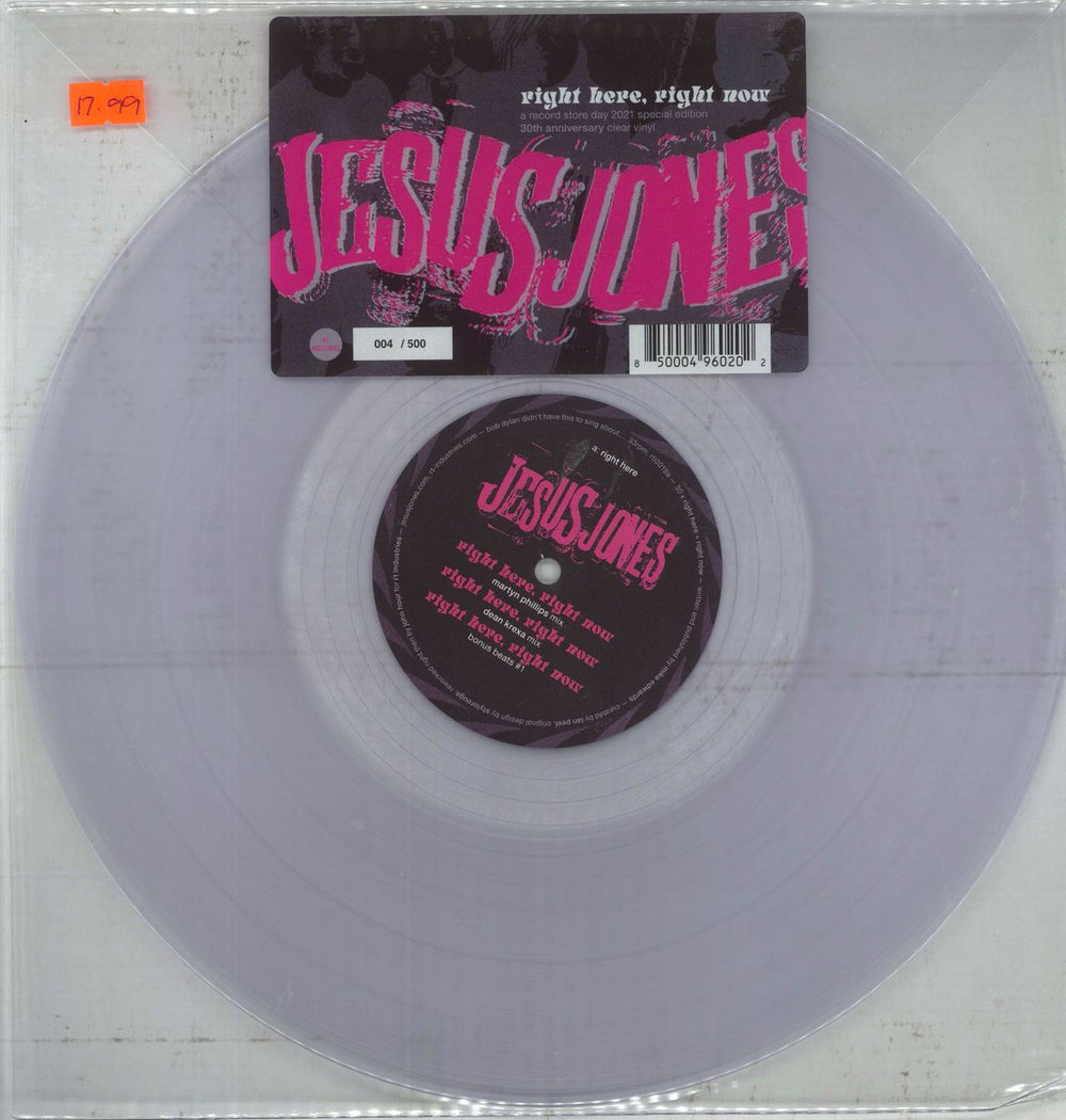 Jesus Jones Right Here Right Now - RSD 2021 - Clear Vinyl UK 12" vinyl single (12 inch record / Maxi-single) RTI0019