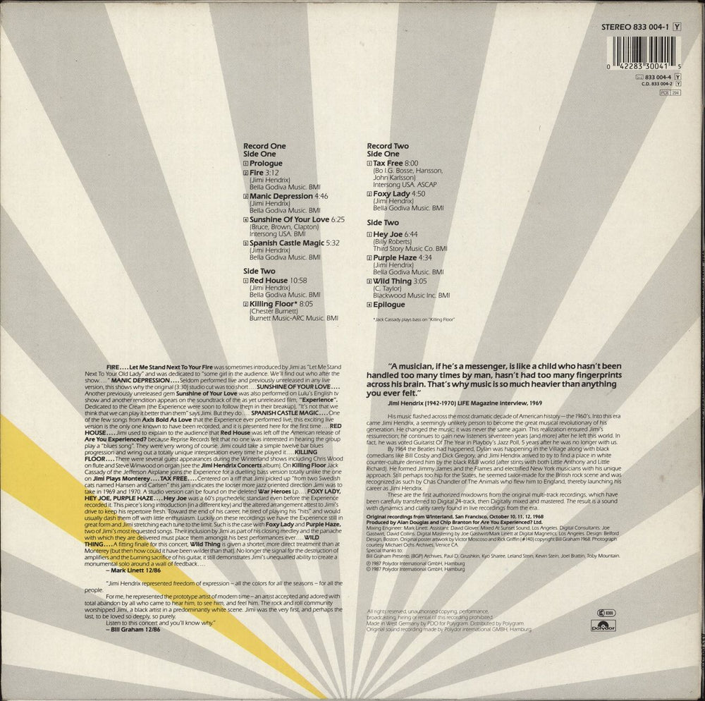 Jimi Hendrix Live At Winterland - Stickered Sleeve German 2-LP vinyl record set (Double LP Album) 042283300415