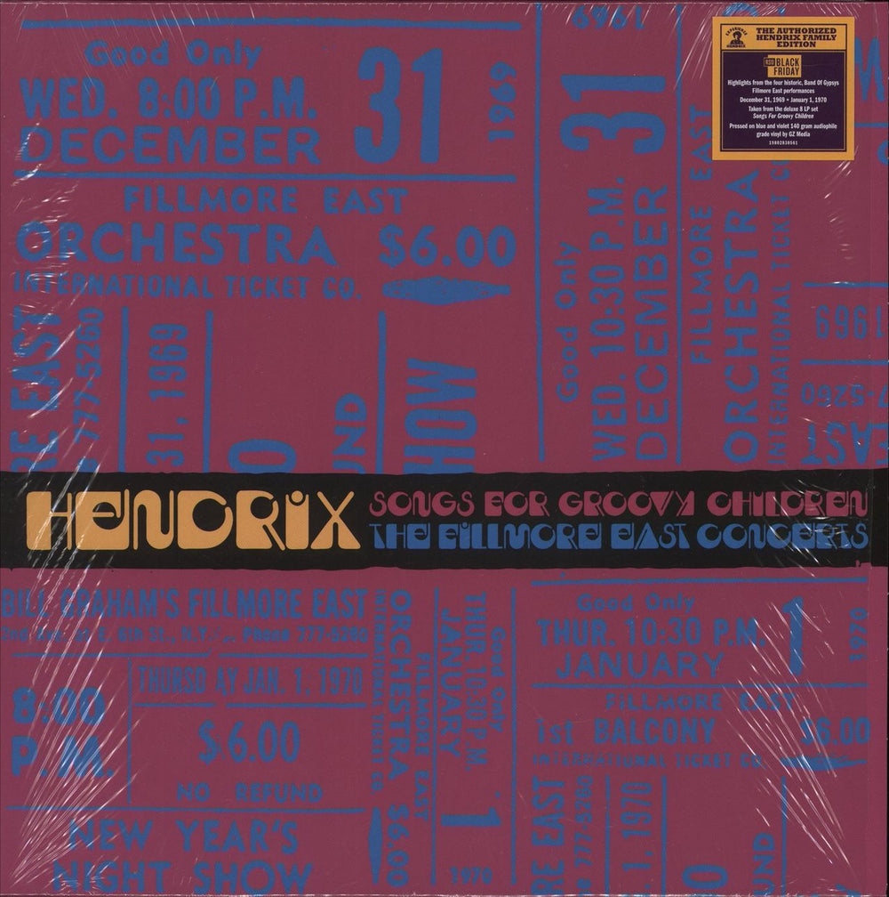 Jimi Hendrix Songs For Groovy Children: The Fillmore East Concerts - Blue & Violet Swirl + Opened Shrink UK vinyl LP album (LP record) 19802830561