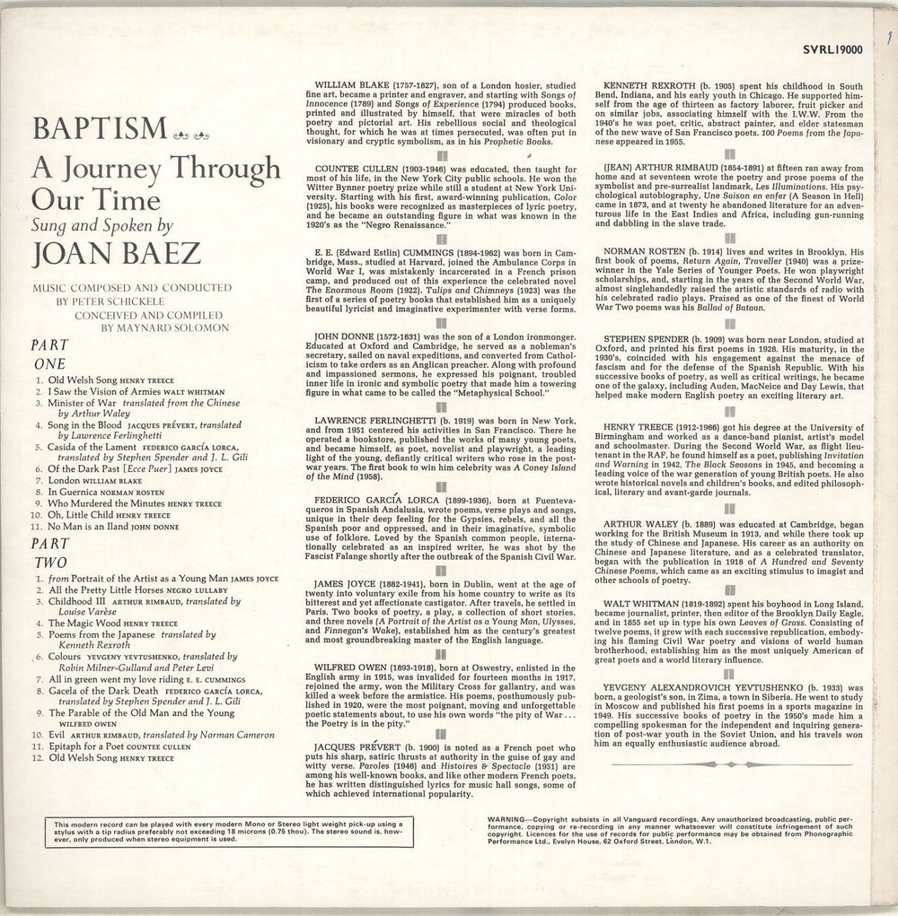 Joan Baez Baptism: A Journey Through Our Time UK vinyl LP album (LP record)