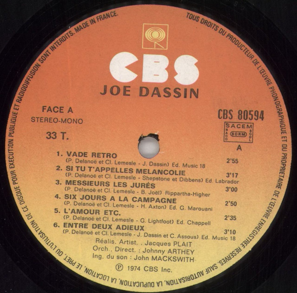 Joe Dassin Joe Dassin French vinyl LP album (LP record) JSNLPJO861857