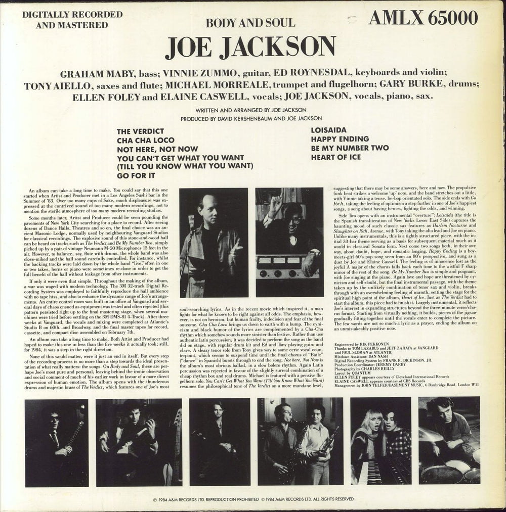 Joe Jackson Body And Soul UK vinyl LP album (LP record)