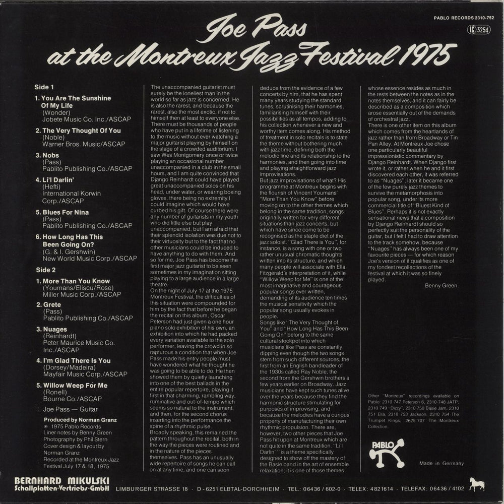 Joe Pass At The Montreux Jazz Festival 1975 German vinyl LP album (LP record)