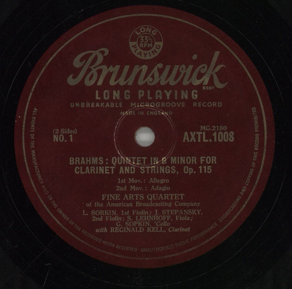 Johannes Brahms Brahms: Quintet In B Minor, Op. 115 For Clarinet And Strings UK vinyl LP album (LP record) B10LPBR862314