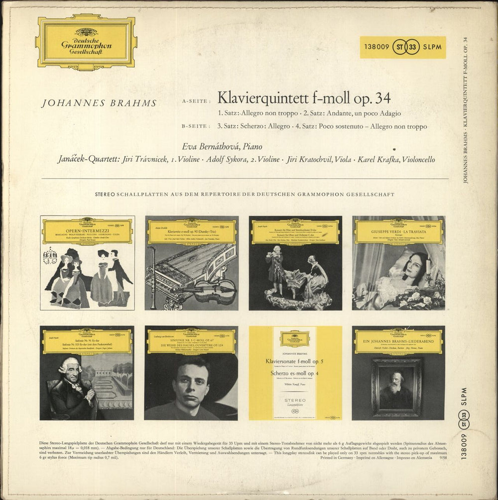 Johannes Brahms Klavierquintett F-moll Op. 34 German vinyl LP album (LP record)