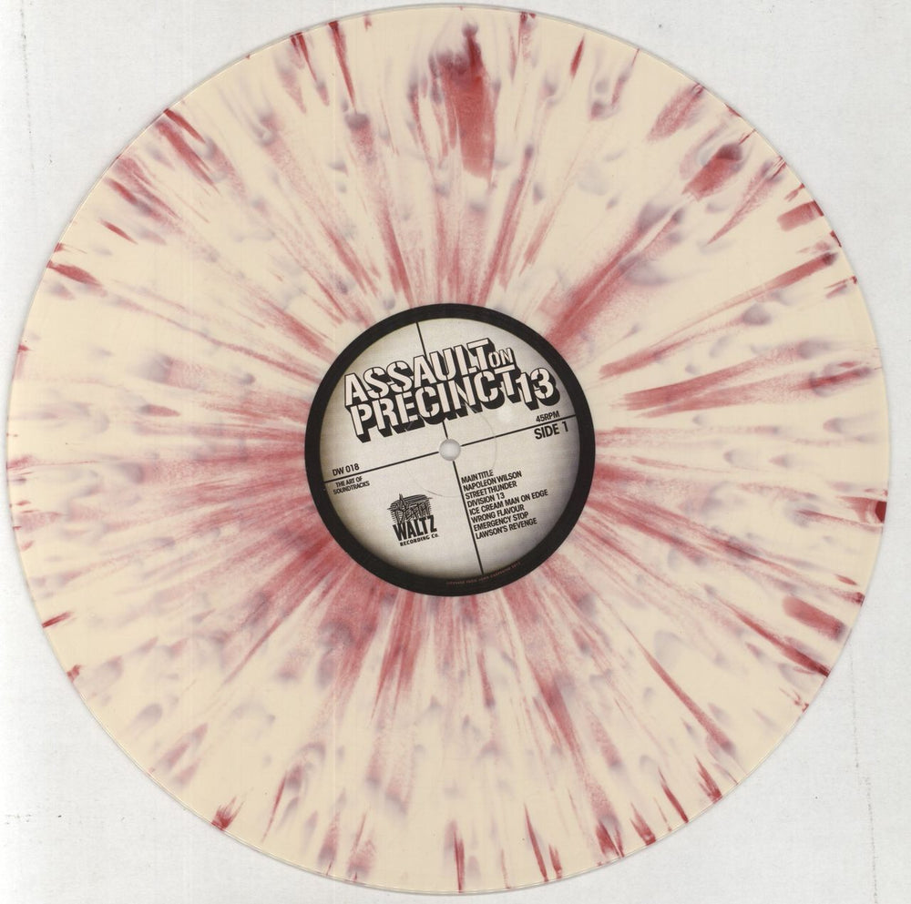 John Carpenter Assault On Precinct 13 - Cream With Red Splatter Vinyl UK vinyl LP album (LP record) JZVLPAS858098