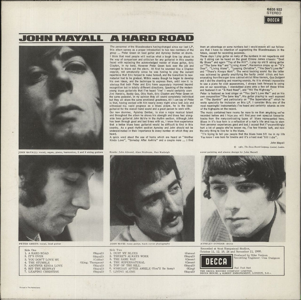 John Mayall A Hard Road Dutch vinyl LP album (LP record)