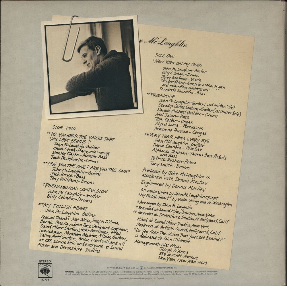 John McLaughlin Electric Guitarist UK vinyl LP album (LP record)