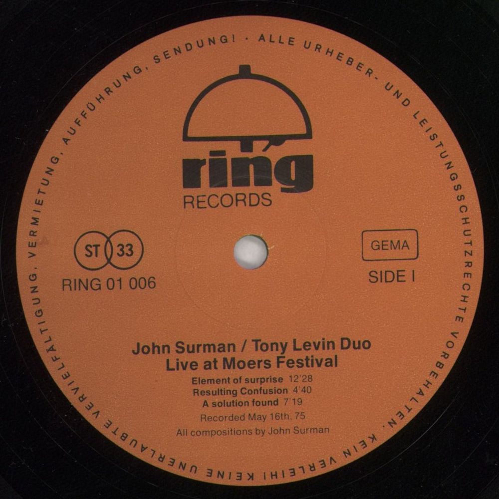 John Surman Live At Moers Festival - EX German vinyl LP album (LP record) JDTLPLI851614