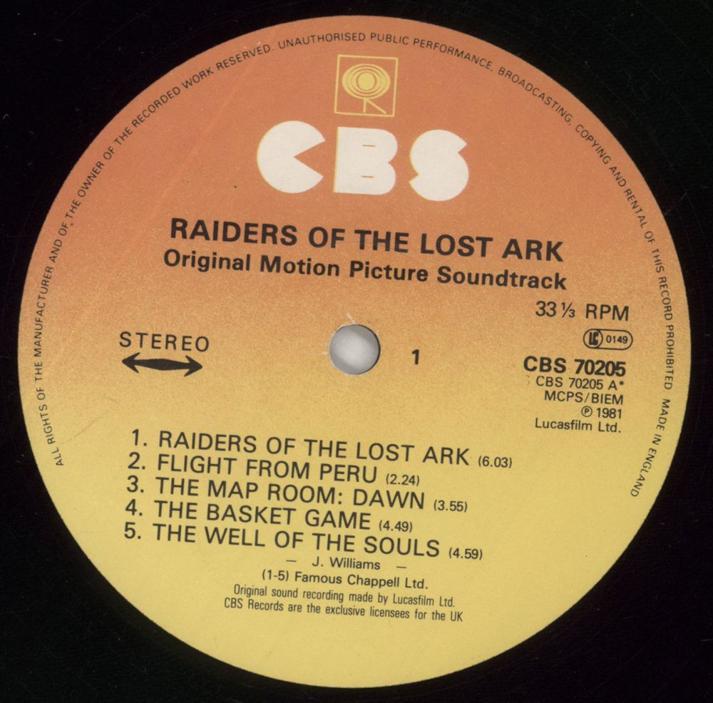 John Williams (Composer) Raiders Of The Lost Ark UK vinyl LP album (LP record) WIALPRA602987