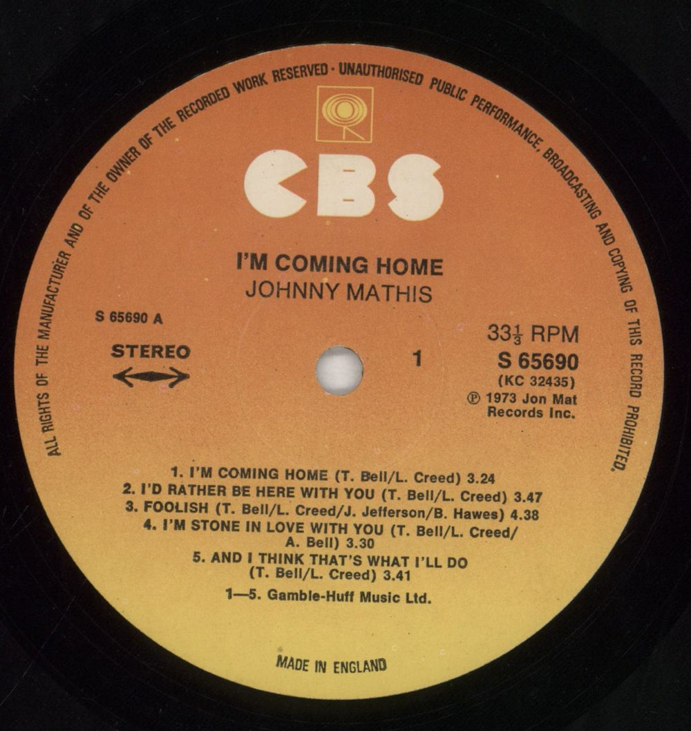 Johnny Mathis I'm Coming Home UK vinyl LP album (LP record) J-MLPIM856103