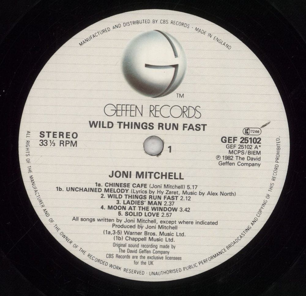 Joni Mitchell Wild Things Run Fast UK vinyl LP album (LP record) JNILPWI308454