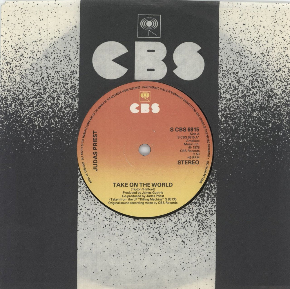 Judas Priest Take On The World UK 7" vinyl single (7 inch record / 45) SCBS6915