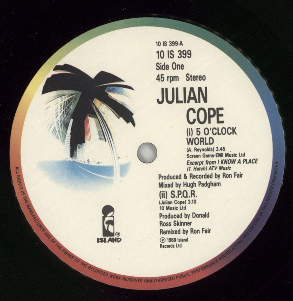 Julian Cope 5 O'Clock World UK 10" vinyl single (10 inch record) COP10OC49555
