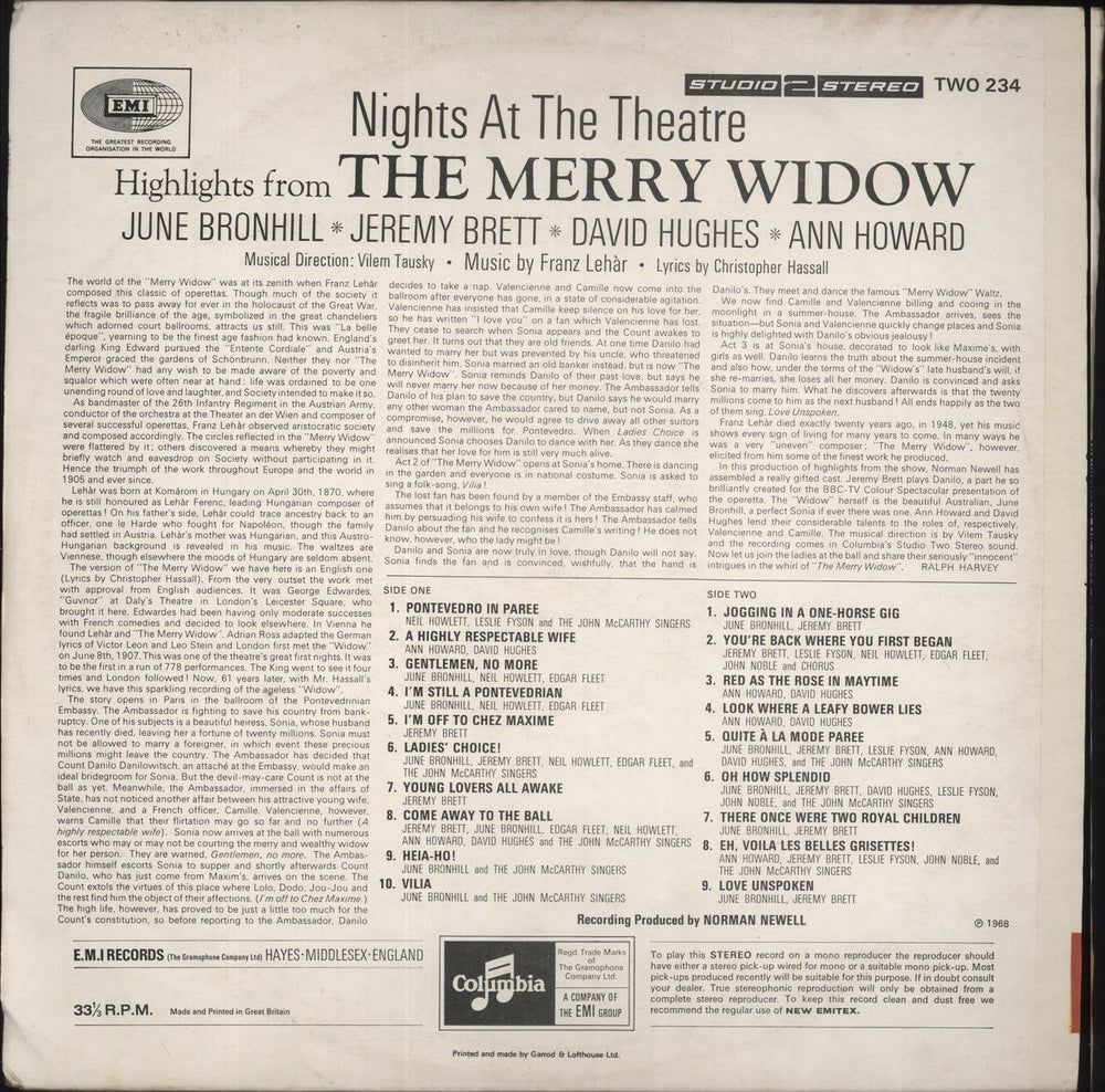 June Bronhill Highlights From The Merry Widow UK vinyl LP album (LP record)