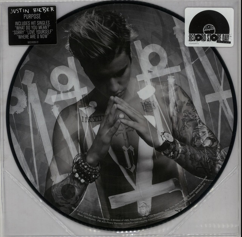 Justin Bieber Purpose - RSD16 UK picture disc LP (vinyl picture disc album) B0024509-01