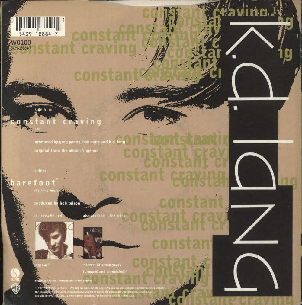K.D. Lang Constant Craving - 1st UK 7" vinyl single (7 inch record / 45) 054391888471