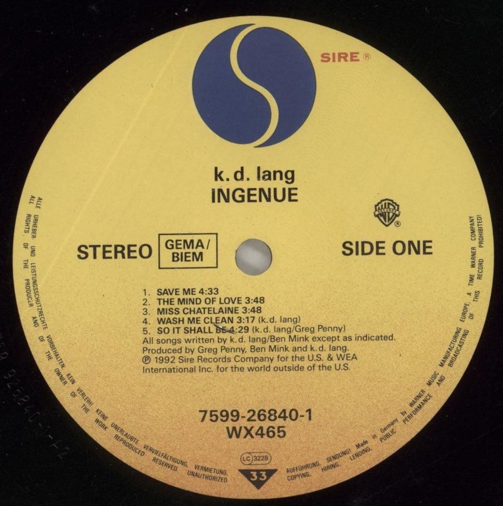 K.D. Lang Ingénue + Inner UK vinyl LP album (LP record) KDLLPIN495069