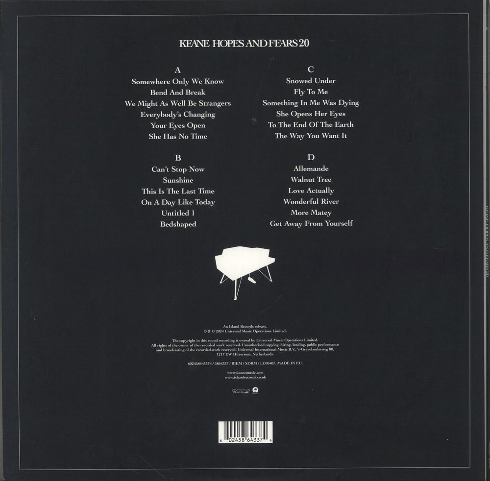 Keane (00s) Hopes And Fears: 20th Anniversary - Blue Vinyl UK 2-LP vinyl record set (Double LP Album) 602458643374