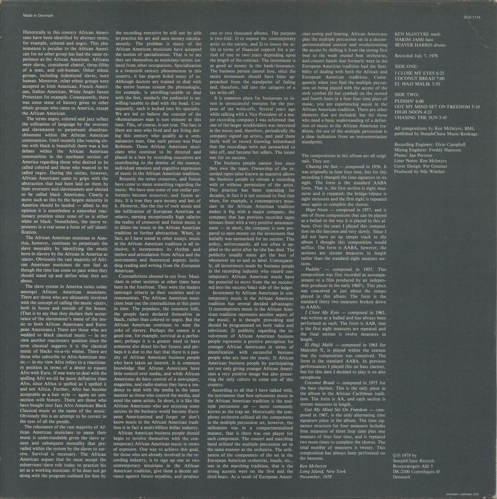 Ken McIntyre Chasing The Sun Danish vinyl LP album (LP record)