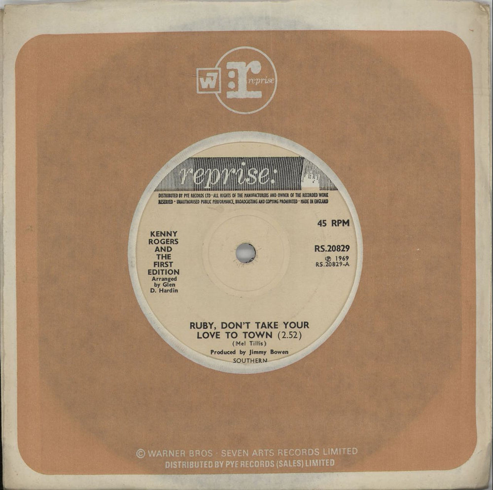 Kenny Rogers & The First Edition Ruby, Don't Take Your Love To Town - Solid UK 7" vinyl single (7 inch record / 45) RS.20829