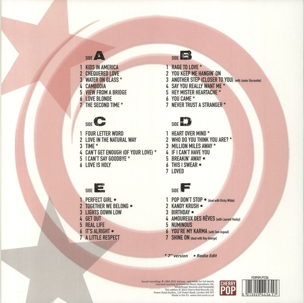 Kim Wilde Pop Don't Stop: Greatest Hits - White & Red Splatter Vinyl UK 3-LP vinyl record set (Triple LP Album) 5013929443617