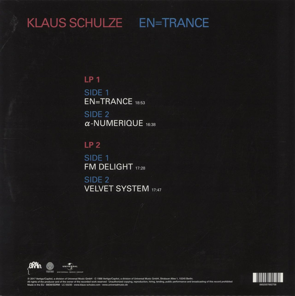 Klaus Schulze En=Trance - 180gm UK 2-LP vinyl record set (Double LP Album) ULZ2LEN845824