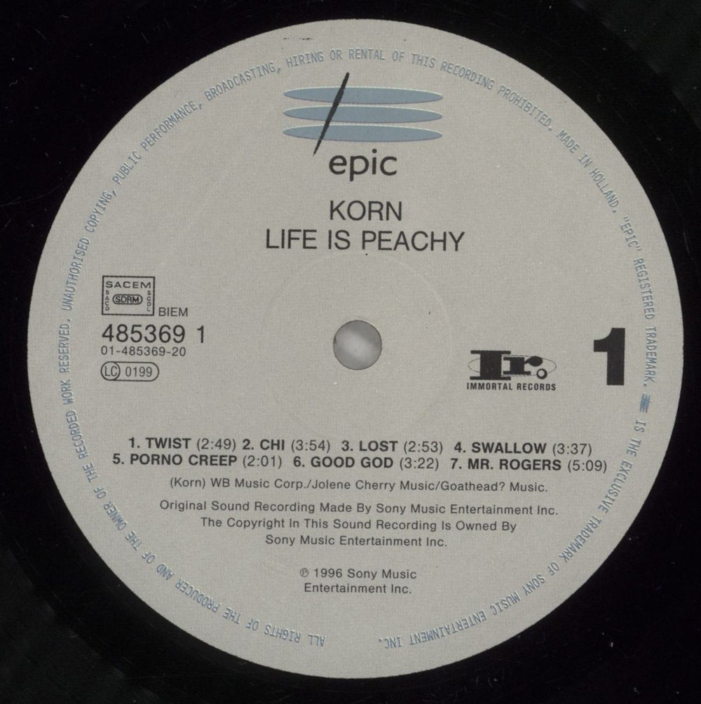 Korn Life Is Peachy - EX UK vinyl LP album (LP record) KORLPLI880707