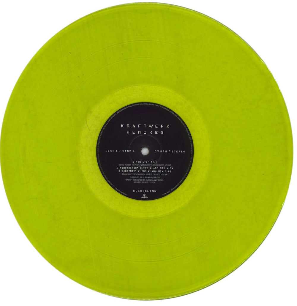 Kraftwerk Remixes - Shrink - Yellow Vinyl UK 3-LP vinyl record set (Triple LP Album) KRA3LRE841268