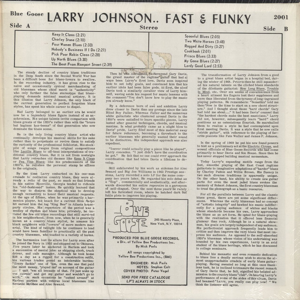 Larry Johnson Fast & Funky US vinyl LP album (LP record)