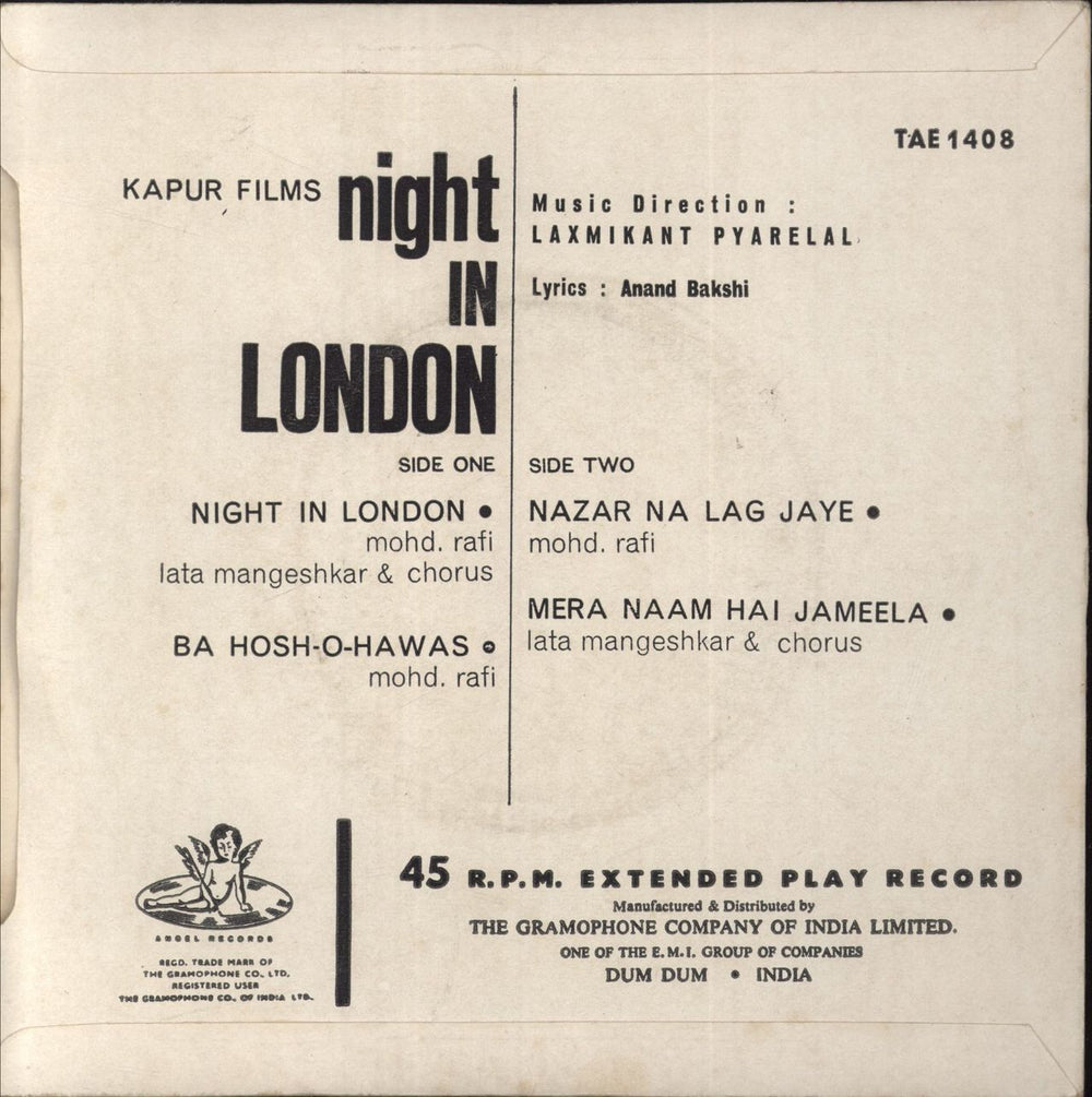 Laxmikant-Pyarelal Night In London Indian 7" vinyl single (7 inch record / 45)