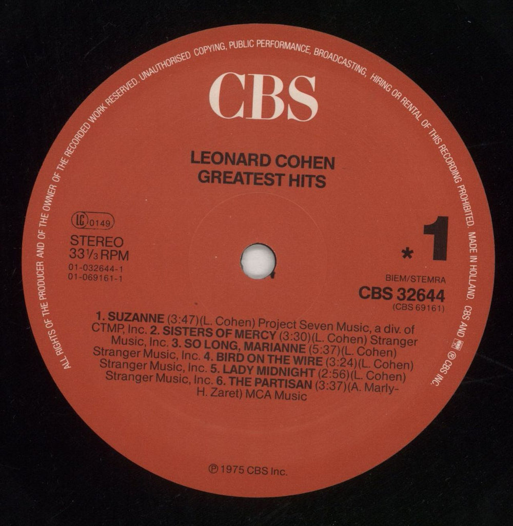 Leonard Cohen Greatest Hits Dutch vinyl LP album (LP record) COHLPGR312221