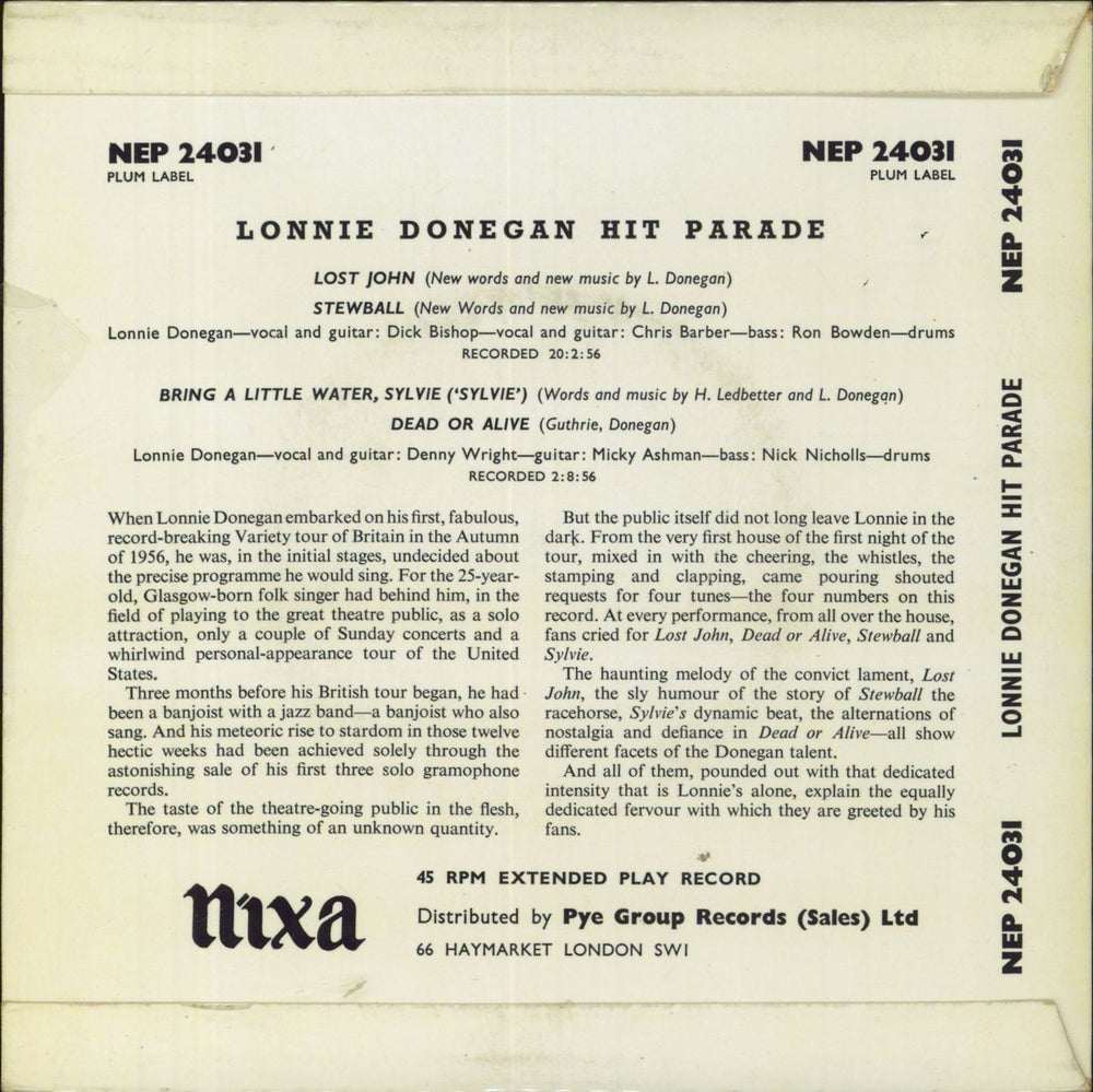 Lonnie Donegan Lonnie Donegan Hit Parade UK 7" vinyl single (7 inch record / 45)