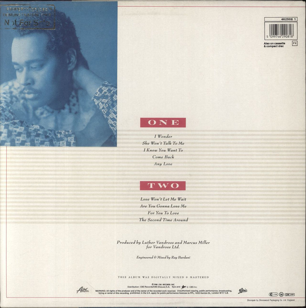 Luther Vandross Any Love - Gold Promo Stamped UK vinyl LP album (LP record) 5099746290818